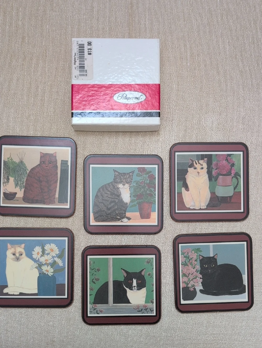 Vintage Pimpernel Cat Coasters Set of 6 Cat and Floral Designs Made in England